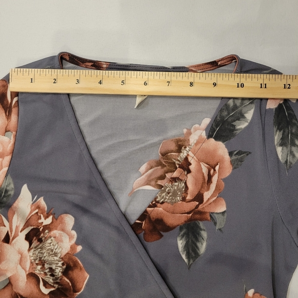 Hello Miz Maternity Dress Size Small Floral High Low Tie Back Stretchy Faux Wrap - Picture 7 of 10